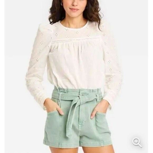 ✨Universal Thread Bohemian White Eyelet Puff Long Sleeve Sz XL Blouse✨ - Picture 1 of 7